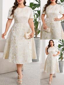 Reflora Plus Size Women's Dresses, Elegant, Romantic, Short Sleeve, Mid-Length, Spring & Summer - Multicolor - View 1