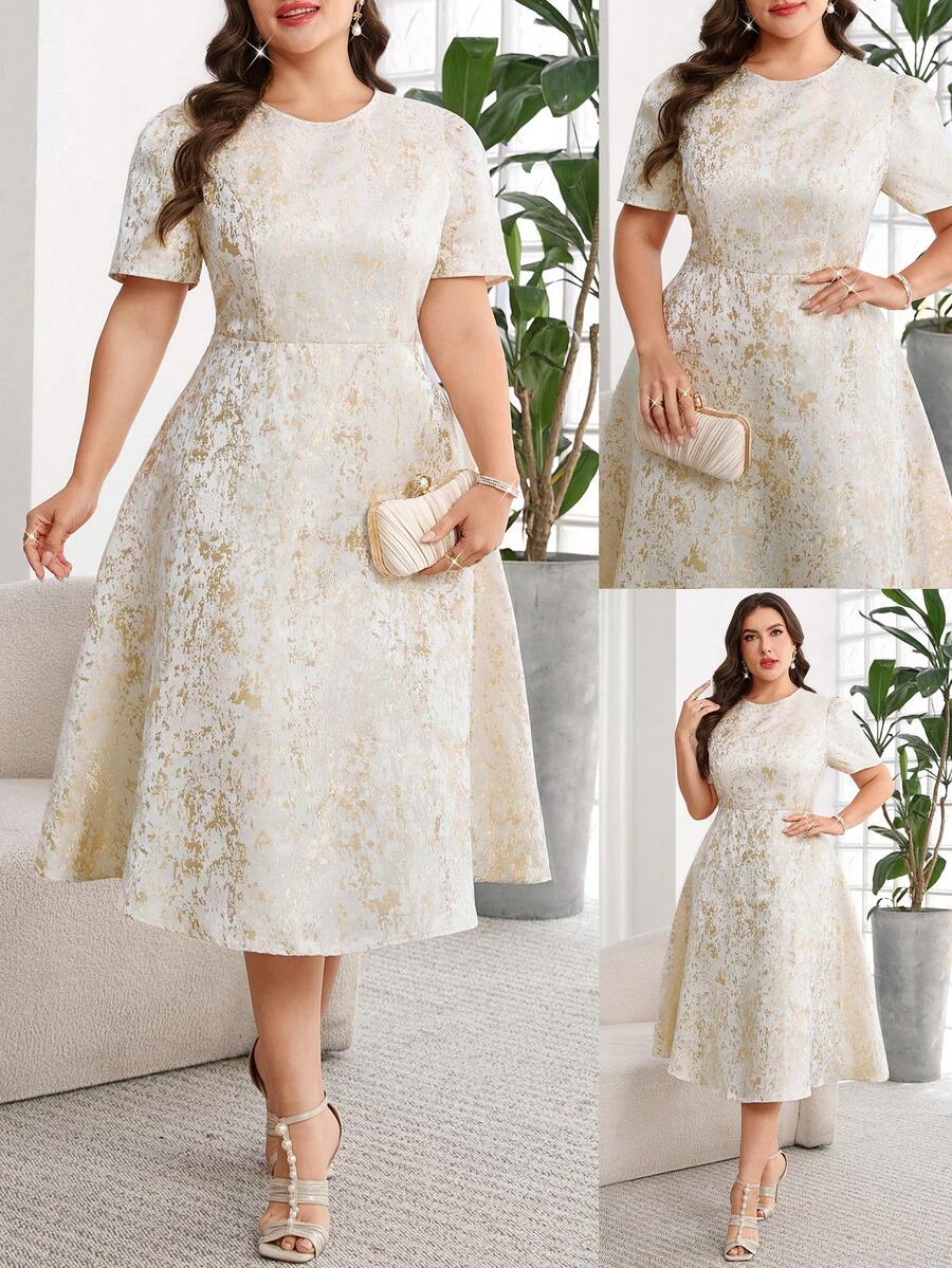 Reflora Plus Size Women's Dresses, Elegant, Romantic, Short Sleeve, Mid-Length, Spring & Summer - Multicolor - View 1