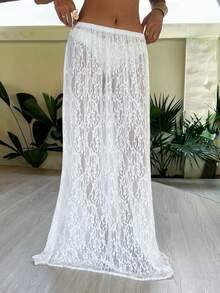 Opulessa Gonna copricostume trasparente con vita elastica in pizzo per vacanze estive da donna - Bianco - Visualizzare 7