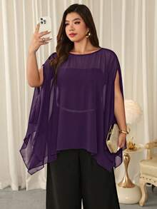 Firerie Camisa casual versátil de unicolor para mujer de talla grande para uso diario y salidas - Morado - Ver 7