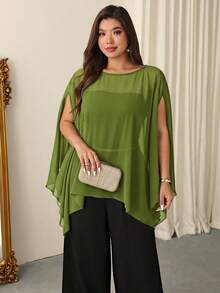 Firerie Camisa casual versátil de unicolor para mujer de talla grande para uso diario y salidas - Verde - Ver 5