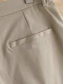 HIMLAND Pantalones cortos de verano minimalistas de unicolor casuales de pierna recta hasta la rodilla para hombres para ir al trabajo - Caqui - Ver 6