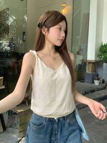 DAZY Women's Solid Color V-Neck Sleeveless Summer Loose Casual Tank Top - White - View 6