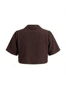 SHEIN Clasi 女士豹纹吊带连衣裙和纯色短袖衬衫休闲两件套 - 棕色 - 查看 5