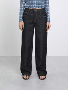 COUREZ Low Rise Straight Leg Jeans In Black , Y2K Casual Streetwear Summer For Women Going Out Everyday Pants For Women - Black - View 4