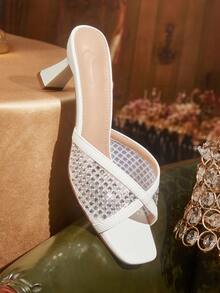 CUCCOO TILAWA Sandal cao gót nửa bít màu be thời trang ren cho nữ, dùng đi chơi hàng ngày - Màu trắng - Xem 3