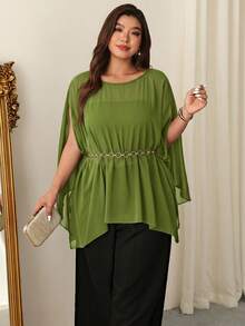 Firerie Camisa casual versátil de unicolor para mujer de talla grande para uso diario y salidas - Verde - Ver 4