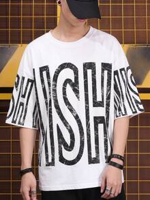 SHEIN 儿童/青少年男孩灰色短袖休闲简约针织T恤，饰有大号字母图案，适合返校、郊游、聚会、度假、春夏穿着。 - 白色 - 查看 6