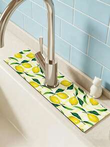 1PC Standard Size Diatomite Anti Slip Splash Proof Reusable Quick Drying Lemon Pattern Faucet Mat For Kitchen Sink Dish Drying Bathroom Countertop Organizer Home Storage Must Have - Multicolor - View 3