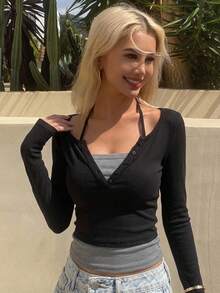 DAZY تيشيرت نسائي آستين طويل 2 في 1 للخروج - متعدد الألوان - مشاهدة 8