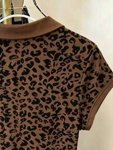 Resyla Women's Summer Casual Fashion Daily Commute Leopard Print Cap Sleeve Polo Shirt - Multicolor - View 3