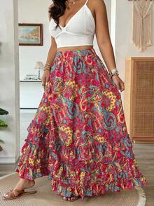 Vionelle Falda con volantes y capas con estampado floral para primavera y verano, talla grande - Multicolor - Ver 4