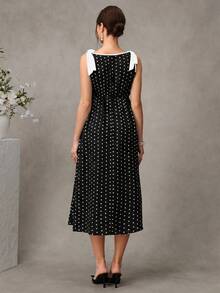 SHEIN Maternity Polka Dot Print Dress With Bow - Black - View 2