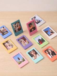10 piezas Marco de fotos magnético de plástico multicolor arcoíris de 3 pulgadas, soporte para mini tarjetas de cámara instantánea, pegatina de nevera, decoración personalizada para el hogar, arte de pared, regalo de Halloween y Navidad para amigos, vibrante e irrompible - Multicolor -10Pcs / Set Style1 - Ver 10
