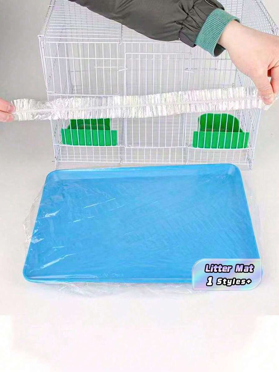 50pcs/Set Pet Tray Disposable PE Films Rabbit Litter Mat Cage Tray Cover Cage Chassis Film Cover Toilet Large Changing Pad - Clear - View 1