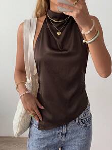 Firerie Women's Sexy Backless Halter Neck Blouse, Elegant For Party, Commute And Vacation, Summer - Brown - View 1
