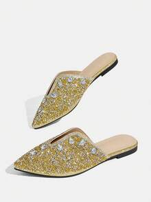 CUCCOO TILAWA Ladies' Fashionable And Elegant Rhinestone Pointed, Women's Flat-Soled Shoes, Suitable For Banquets, Parties, Daily And Other Occasions - Gold - View 9