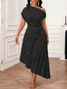 SHEIN Lady Vestido Talla Grande Negro y Blanco - Blanco y Negro - Ver 6
