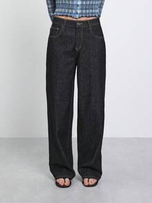 COUREZ Low Rise Straight Leg Jeans In Black , Y2K Casual Streetwear Summer For Women Going Out Everyday Pants For Women - Black - View 6