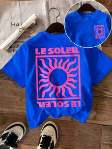 DrmWander Plus Size Summer Casual Sun & Letter Print T-Shirt - Royal Blue - View 3