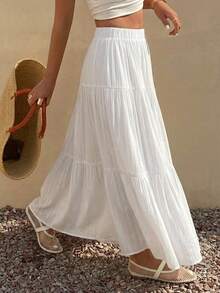 DAZY Women's Solid Color Elastic Waist Multi-Layered Ruffled Hem Elegant White Skirt For Vacation Summer - White - View 11