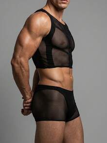 DSELFIQUE Men's Fashionable Sexy Mesh T-Shirt Set - Black - View 4