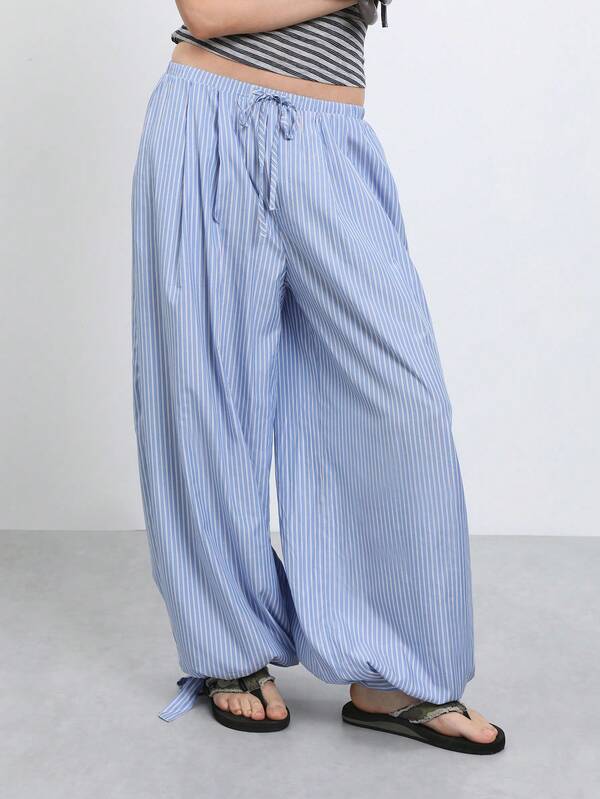 COUREZ BOXER STRIPE PARACHUTE PANTS WITH TIE CUFF DETAIL