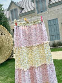 Elamini Women's Colorblock Random Printing Simple Daily Skirt Maxi Women Outfit - Multicolor - View 4