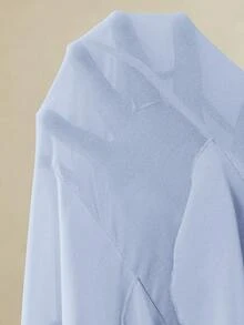 Zanirela 輕奢優雅女款度假約會淡粉色雪紡收腰直條紋拼接荷葉邊多層飄逸袖顯瘦長洋裝 - 天藍色 - 查看 7