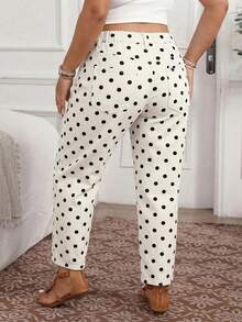 EMERY ROSE Women's Plus Size Polka Dot Long Pants - Black and White - View 2