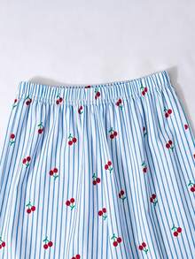 SHEIN Tween Girls Tank Top Shirt With Bow Button & Long Pants 2 Pieces Set - Blue - View 8