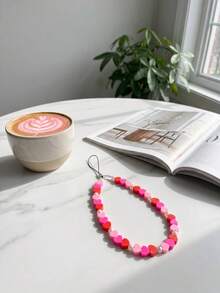 Cordón para teléfono con cuentas en forma de corazón de tres colores degradados, accesorio dulce para niñas, estilo europeo y americano - Multicolor - Ver 2