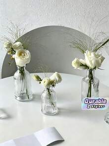 1/6Pcs Small Clear Glass Bud Vase, Mini Ribbed Decorative Bottle, Ideal For Single Flower, Dried Floral, Wedding Favors & Tabletop Home Decor - Roman Columns - View 1
