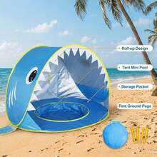A Small Shark-Shaped Pop-Up Beach Tent, Portable Beach Shade Canopy, Outdoor Travel Camping Uv Protection Tent, Suitable For Beach And Swimming Pool, Essential Beach Item For Summer, Suitable For Outdoor Activities - Multicolor - View 5
