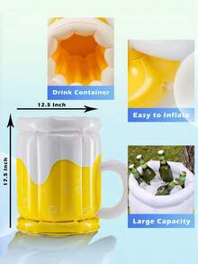 1pc Inflatable Beer Mug Cooler, Floating Ice Bucket For Pool Party, Summer Beverage Drink Holder - One Size Fits All - View 5