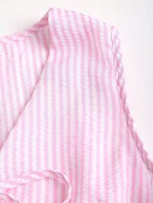Tall Conjunto de top sin mangas con cuello en V y cintura anudada, y pantalones de pierna ancha, conjunto informal de gasa a rayas tipo burbuja para mujeres altas, primavera/verano - Rosa - Ver 6