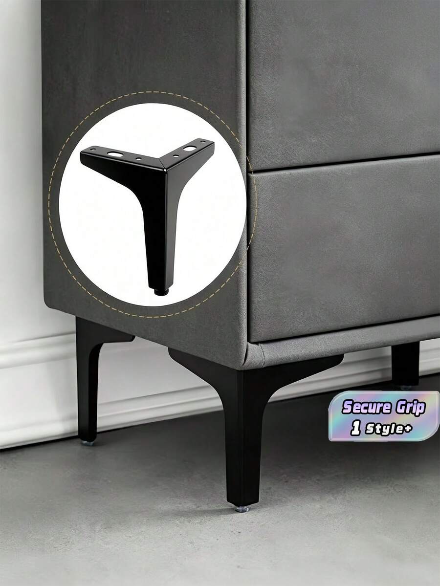 Kaki Sofa Pengganti DIY Bentuk Segitiga Modern Hitam Tugas Berat dari Logam untuk Furnitur, Kursi, Kabinet, dan Kursi Panjang, Dapat Diatur, dan Dilengkapi Tutup Sekrup. - Hitam - View 1