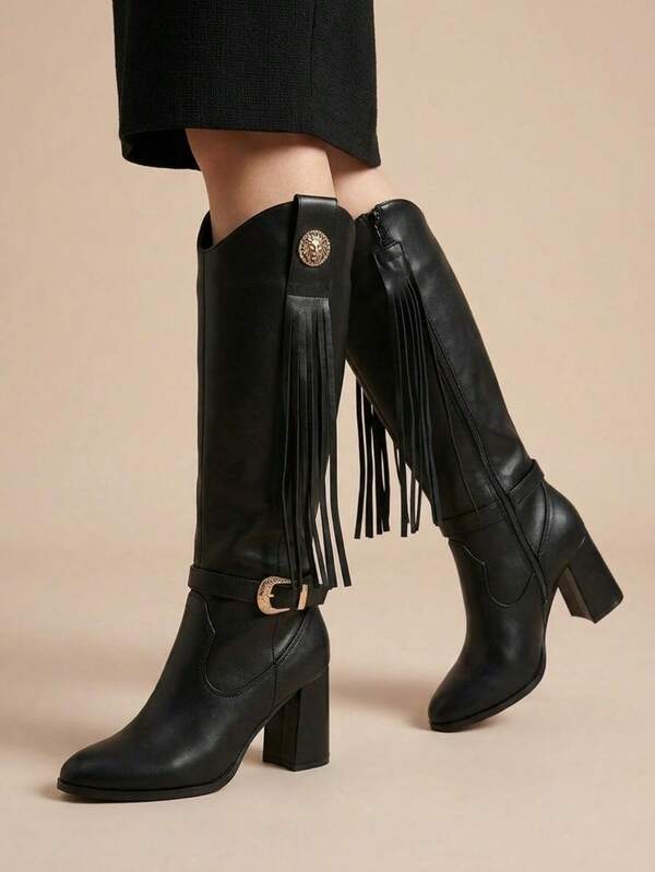 botas vaqueras mujer, bota western negra, botas country, botas cowboy, botas debajo de la rodilla, botas urbanas mujer, botas con hebilla, calzado western femenino, botas de moda, botas casuales mujer.