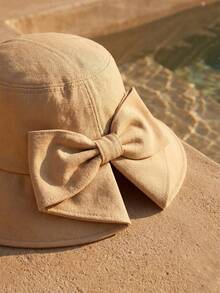 Swim Chiccia 1pc Bow Decor Wide Brim Bucket Hat, Suitable For Spring/Summer Vacation And Outdoor Sun Protection Vacation Outfits - Bow-tie Fisherman's Hat - View 12