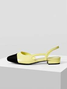 MOTF WOMEN'S SHOES NEW FRENCH YELLOW SIDE SPACE SPLICING CLOSED TOE SQUARE HEEL FASHION TEMPERAMENT CELEBRITY SHOES COMFORTABLE AND NOT TIRED FEET VERSATILE AGE REDUCTION ELEGANT STYLE WOMEN'S SHOES - Yellow Black - View 6