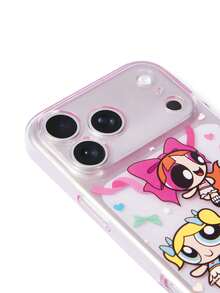 THE POWERPUFF GIRLS X SHEIN 卡通印花透明粉色亮片手機殼，適用於 IPHONE 11 - 17 Pro Max - 彩色 - 查看 4