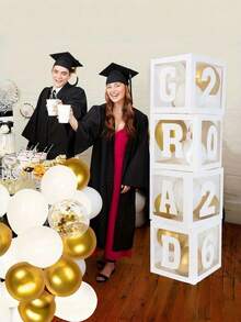 1set 2026 Graduation Decorations Black White Balloon Box Letter Cardboard Hanging Or Standing Display For Preschool To College Graduation Party Supplies Table Centerpiece Photo Prop Banner Arch Ceiling Wall Outdoor Indoor Celebration Theme - Multicolor -black - View 9