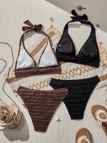 SHEIN Bộ bikini nữ 4 món/bộ, cùng kiểu phối hai màu - Nhiều màu - Xem 2