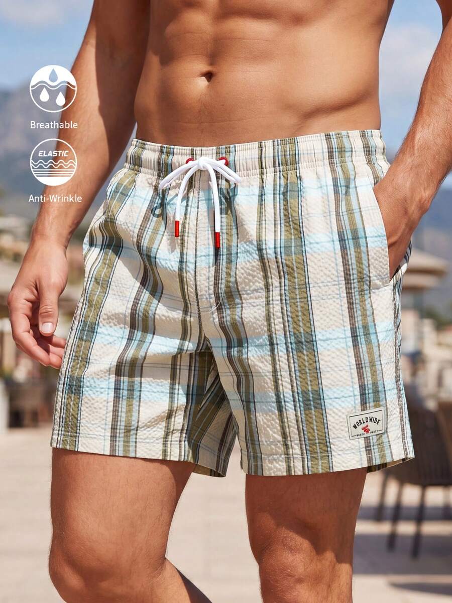 Horizaway Quần short nam đi biển phong cách casual họa tiết kẻ caro dây rút cho kỳ nghỉ - Nhiều màu - Xem 1