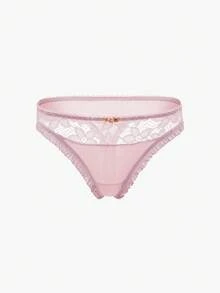 Bisouelle Conjunto de lencería de sujetador con aro y bragas de encaje en contraste para el verano para el verano - Lila Púrpura - Ver 6