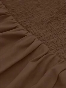 Viva Relle 大尺碼女款純色優雅通勤收腰泡泡袖短袖襯衫 夏季 - 棕色 - 查看 6