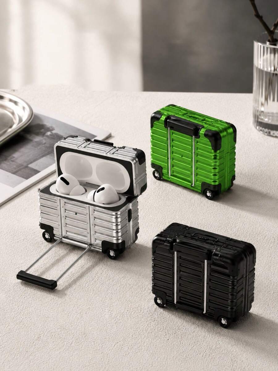 Haus Hana Earphone Case And Phone Holder Two In One Storage Box, Luggage Designed Headphone Storage Box, Luggage Shaped Design, Handle Pull Open To Reach Phone Holder, Apple Headphone Protective Cover, Headphone Protective Bracket. - Multicolor - View 1