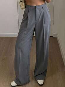 DAZY Women's Casual Solid Wide Leg Pants,Women Dress Pants - Grey - View 10