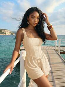 Slaydiva Nouvelle collection début de printemps, printemps et été, festival de musique, Saint-Valentin, Pâques, style décontracté, simple et basique, Y2K street sweet, articles les plus vendus, rendez-vous quotidien, style hot girl, sexy, style sportif et élégant, style gilet, pantalon large à col U, short très court, design patch facial, combinaison rouge, short, combinaison pour femmes -A - Nude - Voir 5