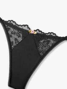 Bisouelle Contrast Lace G-String Sexy Lingerie - Black - View 3